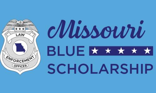 Law Enforcement Badge symbol on the left and the words "Missouri Blue Scholarship" on the right.